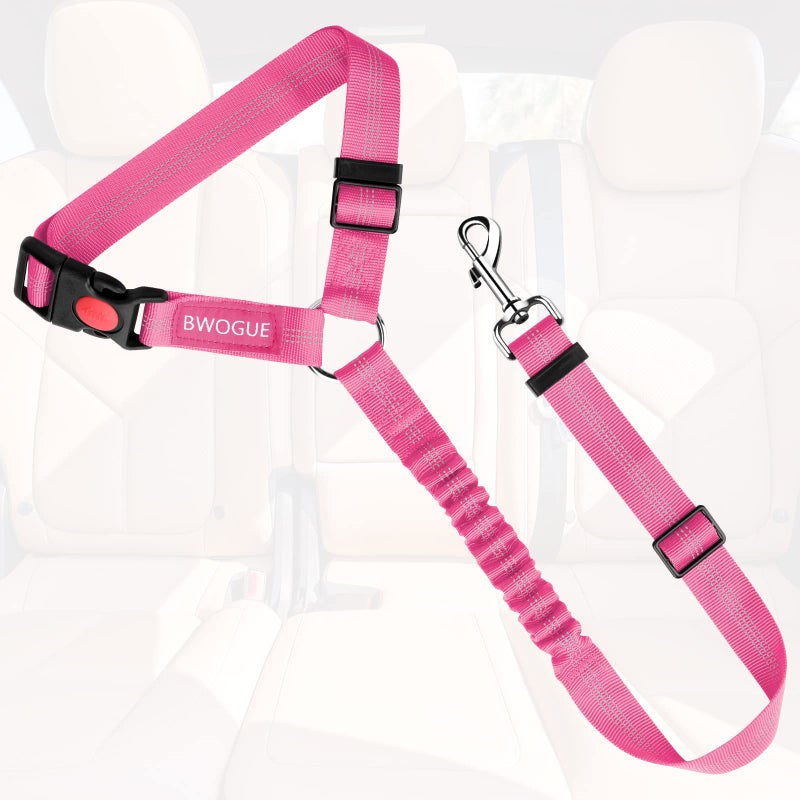 BWOGUE Pet Dog Cat Seat Belts, Car Headrest Restraint Adjustable Safety Leads Vehicle Seatbelt Harness (1 Pack, Pink, Elastic) - Image 2